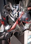  armor black_cloak blood building commentary_request crossover dismemberment eiri_(eirri) fate/grand_order fate_(series) glowing glowing_eyes horns king_hassan_(fate/grand_order) long_tongue marvel multiple_boys open_mouth sharp_teeth skull skull_mask spider-man_(series) spikes sword symbiote teeth tongue tongue_out venom_(marvel) weapon 