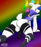  &lt;3 asriel_dreemurr asriel_dreemurr_(god_form) balls butt caprine clothing from_behind_(disambiguation) goat horn johnithanial kneeling male mammal penis presenting presenting_hindquarters rainbow rear_view thick_thighs undertale video_games 