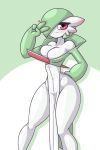  blush clothed clothing female gardevoir hair hair_over_eye humanoid limebreaker looking_at_viewer nintendo not_furry pok&eacute;mon pok&eacute;mon_(species) smile solo standing thick_thighs video_games wide_hips 