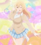  ;) blonde_hair highres long_hair one_eye_closed school_uniform screencap smile stitched sunohara_ayaka sunoharasou_no_kanrinin-san third-party_edit yellow_eyes 