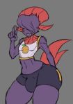  anthro athletic big_bulge bulge clothing girly hair hair_over_eye indynd male nintendo pok&eacute;mon pok&eacute;mon_(species) smile solo thick_thighs tight_clothing video_games weavile wide_hips 