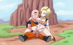  1boy 1girl android_18 animated animated_gif blonde_hair breast_grab breast_sucking breasts clothed_sex dragon_ball dragonball_z girl_on_top grabbing kuririn panties penis pussy reverse_cowgirl_position sex short_hair straddling uncensored underwear vaginal 
