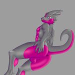  anthro anus backsack balls butt dragon grey_background hand_on_butt horn looking_at_viewer looking_back lugen_kobold male nude raised_tail scalie simple_background solo thick_thighs 