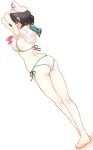  anchor_print ascot ass barefoot bikini black_hair breasts capelet commentary_request covered_nipples dimples_of_venus full_body green_eyes hat highres large_breasts murasa_minamitsu non_(z-art) shirt_lift side-tie_bikini sideboob simple_background solo swimsuit touhou white_background 