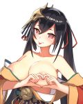  :p areolae azur_lane bangs bare_shoulders black_hair breasts ce-_-3 covering_nipples hair_between_eyes hair_ribbon heart heart-shaped_boob_challenge heart-shaped_pupils heart_hands highres japanese_clothes kimono large_breasts long_hair looking_at_viewer mask mask_on_head nipple_slip nipples obi off_shoulder red_eyes red_kimono red_ribbon ribbon sash smile solo symbol-shaped_pupils taihou_(azur_lane) tongue tongue_out topless twintails very_long_hair 