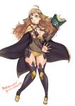  ahoge blonde_hair blue_eyes book breasts cape center_opening circlet cleavage covered_navel fire_emblem fire_emblem_if full_body holding holding_book long_hair medium_breasts open_book open_mouth ophelia_(fire_emblem_if) revolverwing solo standing thick_thighs thighs transparent_background wide_hips 