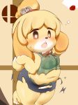  1girl blonde_hair brown_eyes clothing_damage doubutsu_no_mori furry nintendo open_mouth sarier413 shizue_(doubutsu_no_mori) short_hair solo 