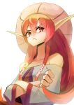  2016 annoyed breasts clothed clothing crossed_arms female hair half-length_portrait hat helck humanoid long_hair portrait red_eyes red_hair simple_background solo tostantan vamirio white_background 