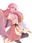  :d absurdres bangs bare_shoulders black_legwear breasts brown_eyes brown_gloves brown_hair commentary_request crop_top elbow_gloves eyebrows_visible_through_hair feathered_wings gloves gradient_hair highres jibril_(no_game_no_life) long_hair low_wings medium_breasts multicolored_hair no_game_no_life open_mouth pink_hair pleated_skirt shirt sideboob simple_background skirt sleeveless sleeveless_shirt smile solo standing standing_on_one_leg taka_(0taka) thighhighs upper_teeth very_long_hair white_background white_shirt white_wings wing_ears wings yellow_skirt 