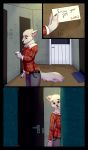  2018 anthro blush canine comic comic_page elvche male mammal note wolf 