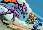  alien ambiguous_gender anthro arm_cannon capcom dragon female human humanoid machine male mammal mega_man_(character) mega_man_(series) metroid nintendo ridley robot roselph running samus_aran sky video_games 