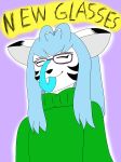  :3 aqua_hair blue_tongue cute english_text eyewear feline female flat_chested fur glasses green_turtleneck hi_res long_tongue mammal markings nicholas_c._corbin pince-nez prehensile_tongue simple_background solo text tiger tongue turtleneck white_fur white_tiger youtuber 