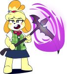  absurd_res alpha_channel animal_crossing anthro black_eyes blonde_hair blush blush_stickers canine clothing cloudi-nexik dog eyelashes female fur hair hi_res isabelle_(animal_crossing) looking_at_viewer mammal melee_weapon nintendo open_mouth polearm scythe shirt skirt standing super_smash_bros super_smash_bros._ultimate tied_hair video_games weapon yellow_fur 