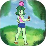  beverage black_sclera butt_pose clothed clothing dawnleaf digital_media_(artwork) female flora_fauna flower footwear humanoid leaves looking_at_viewer not_furry one_eye_closed open_mouth petals plant sandals shiny-lilligant shirt shorts solo standing tank_top white_eyes wink 