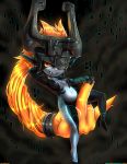  2018 abstract_background armor black_nails breasts colored_nails dark_skin digital_media_(artwork) fangs featureless_breasts female hair helmet humanoid imp looking_at_viewer markings mask middle_finger midna nintendo not_furry nude orange_hair red_eyes shadman short_stack smile solo teeth the_legend_of_zelda twili twilight_princess video_games wabaki88 yellow_sclera 