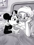  anthro anthro_on_anthro avian beak bed bedroom_eyes bird breast_grab breast_squeeze breasts cleavage clothed clothing cuddling daffy_duck daisy_duck deadpool disney duck duo english_text eyelashes female female/female gloves greyscale half-closed_eyes hand_on_breast holding_object inside liquidmark looking_at_partner looney_tunes mammal marvel minnie_mouse monochrome mostly_nude mouse nude on_bed photo post-coital_cigarette rodent seductive smoke smoking text under_covers warner_brothers 