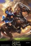  belt bird blonde_hair boots brown_eyes cloud copyright_name grass gun highres horse legend_of_the_cryptids long_hair official_art sky solo weapon 