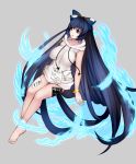  adapted_costume ankleband aoshima aura bags_under_eyes bangs bare_arms bare_legs bare_shoulders barefoot blue_bow blue_eyes blue_hair bow bracelet breasts collarbone commentary_request debt drawstring eyebrows_visible_through_hair full_body grey_background hair_between_eyes hair_bow highres hood hoodie jewelry large_breasts long_hair naked_hoodie no_pants parted_lips pink_lips simple_background sleeveless sleeveless_hoodie solo taut_clothes thighs touhou very_long_hair white_hoodie yorigami_shion 