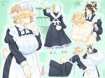  2girls blonde_hair brown_hair furry glasses green_eyes hair_over_eye housekeeper kame_(3t) maid multiple_girls open_mouth sheep 