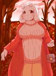  autumn big_breasts blush breasts caprine clothing female goat hi_res looking_at_viewer mammal mature_female overweight purse sweater toriel tree turtleneck undertale video_games 