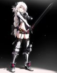  astolfo_(fate) black_bow black_ribbon bow braid commentary_request dark_persona fate/grand_order fate_(series) garter_straps highres long_braid long_hair looking_at_viewer male_focus otoko_no_ko ribbon shorts single_braid sword takatun223 weapon white_hair yellow_eyes 