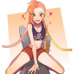  1girl absurdres bare_shoulders blush green_eyes heart heart-shaped_pupils highres jewelry jinx_(league_of_legends) league_of_legends mechanical_arm necklace odyssey_jinx prosthesis prosthetic_arm saliva shorts symbol-shaped_pupils 