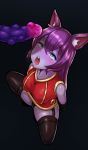  animal_ears blush dress green_eyes grow_minion league_of_legends lulu_(league_of_legends) open_mouth penis purple_hair purple_skin red_dress stocking yordle 