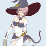  astrologian_(final_fantasy) au_ra bikini bikini_skirt blue_background breasts card cleavage cowboy_shot dragon_horns dragon_tail final_fantasy final_fantasy_xiv hair_over_one_eye hat horns jewelry lili_mdoki looking_at_viewer medium_breasts necklace red_hair scales short_hair sketch solo standing standing_on_one_leg strapless strapless_bikini swimsuit tail witch_hat yellow_eyes 