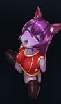  animal_ears blush dress green_eyes grow_minion league_of_legends lulu_(league_of_legends) open_mouth purple_hair purple_skin red_dress stocking yordle 