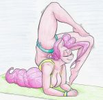  2018 anthro anthrofied breasts cleavage clothed clothing equine eyes_closed female flexible flicker-show friendship_is_magic horse mammal my_little_pony pinkie_pie_(mlp) pony shorts stretching yoga 