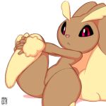  anthro big_ears big_eyes black_sclera brown_fur female flat_chested floppy_ears fur huge_ears lagomorph long_ears looking_at_viewer lopunny low-angle_view mammal multicolored_fur navel nintendo nude pink_eyes pink_nose pok&eacute;mon pok&eacute;mon_(species) short_tail simple_background thick_thighs two_tone_fur video_games white_background wide_hips xylas 