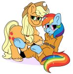  alpha_channel applejack_(mlp) bound clothed clothed_feral clothing equine female feral friendship_is_magic fully_clothed hair jumpsuit mammal my_little_pony pegasus prison_uniform prisoner rainbow_dash_(mlp) simple_background smile tentauncool transparent_background wings 