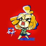  absurdres aggressive_retsuko animal_ears blonde_hair dog dog_ears dog_girl dog_tail doubutsu_no_mori furry highres makeup nem_graphics open_mouth shizue_(doubutsu_no_mori) short_hair simple_background skirt smile solo super_smash_bros. super_smash_bros._ultimate tail topknot 