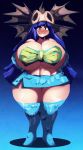  annetta_fish anthro big_breasts blue_hair breasts clothed clothing female fully_clothed hair huge_breasts legwear long_hair miniskirt not_furry nymph rayman_(series) riendonut scales skirt solo stockings thick_thighs 