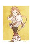  animal blonde_hair bow_(weapon) braid brown_hair chibi fur_trim gloves h'aanit_(octopath_traveler) long_hair octopath_traveler ponytail shoutank14 simple_background single_braid snow_leopard solo weapon 