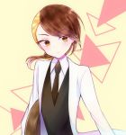  androgynous asymmetrical_hair blonde_hair brown_hair crystal_hair eyebrows_visible_through_hair eyes_visible_through_hair gem_uniform_(houseki_no_kuni) houseki_no_kuni labcoat looking_at_viewer multicolored_hair necktie nekotamago rutile_(houseki_no_kuni) short_hair smile solo two-tone_hair upper_body yellow_eyes 