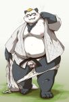  2018 anthro balls bear belly blush clothed clothing cum humanoid_hands male mammal moobs navel nipples overweight overweight_male panda pants penis solo takaki_takashi underwear 