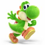  artist_request brown_footwear clenched_hand dinosaur fine_fabric_emphasis full_body green_skin highres looking_at_viewer mario_(series) no_humans official_art open_mouth outstretched_arm running shoes simple_background smile solo spikes super_mario_bros. super_smash_bros. super_smash_bros._ultimate tail waving white_background yoshi 