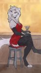  2018 anthro breasts cat clothed clothing feline female fur green_eyes mammal ruaidri sitting solo traditional_media_(artwork) white_fur 