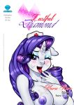  + 2018 anthro anthrofied areola blue_eyes blush breasts comic cover cum cum_on_face english_text equine eyeshadow female friendship_is_magic hat horn licking makeup mammal my_little_pony nipples nurse nurse_hat pia-sama rarity_(mlp) simple_background solo text tongue tongue_out unicorn white_background 