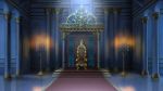  candelabra candle fire indoors night no_humans original pillow red_carpet reflective_floor scenery stairs stone_stairs suishougensou throne throne_room 
