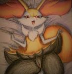  2018 black_fur braixen canine colored_pencil definisher female fur looking_at_viewer mammal nintendo pok&eacute;mon pok&eacute;mon_(species) pussy red_fur solo stick vaginal video_games white_fur yellow_fur 