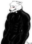  2019 anthro blush bulge canid canine clothed clothing digital_media_(artwork) father_khust_(s-f-d) fur male mammal muscular muscular_male pecs priest rubber secrets-from-dark simple_background solo standing were werecanid werecanine werewolf 
