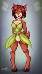  2018 anthro bottomless breasts brown_fur brown_hair cervine cleavage clothed clothing digital_media_(artwork) elora featureless_crotch female fur green_eyes hair hooves leaf_clothing looking_at_viewer mammal open_mouth pose ratchetjak short_hair simple_background smile spyro_the_dragon standing thick_thighs video_games wide_hips 