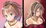  bracelet breasts brown_hair chibi dancer green_eyes jewelry long_hair looking_at_viewer lowres necklace octopath_traveler ponytail primrose_azelhart simple_background smile solo yuzuponza 