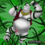  2015 anthro balls belly cum erection fur giant_panda green_background humanoid_hands kaku_renbo male mammal moobs navel overweight overweight_male penis simple_background solo tentacles ursid vs_knight_ramune_&amp;_40_fire white_fur x08201214 