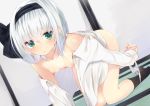  ass blush breasts damao_yu green_eyes headband konpaku_youmu nipples open_shirt panty_pull short_hair socks touhou undressing white_hair 