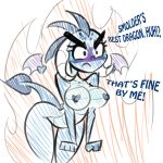  &lt;3 2018 angry anthro bent_over blush breasts dialogue dragon english_text female friendship_is_magic heart_nipples jrvanesbroek my_little_pony nipples pose princess_ember_(mlp) solo text wings 