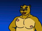  &gt;:3 animated anthro blue_background canine eyewear glasses gradient_background invalid_color kounosuke_(morenatsu) low_res male mammal moobs morenatsu nipples pecs simple_background tanuki unknown_artist 