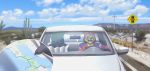  2018 5_fingers anthro brown_hair cactus canine car day desert detailed_background digital_media_(artwork) dog duo fur green_eyes green_hair hair kero_tzuki male mammal mustelid orange_fur outside road road_trip sky vehicle weasel 